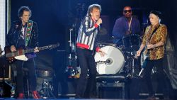 British singer Mick Jagger (C), US drummer Steve Jordan (back), guitar players Keith Richards (R) and Ronnie Wood (L) perform during the Rolling Stones "No Filter" 2021 North American tour at The Dome at America's Center stadium on September 26, 2021 in St. Louis, Missouri. (Photo by Kamil Krzaczynski / AFP) (Photo by KAMIL KRZACZYNSKI/AFP via Getty Images)