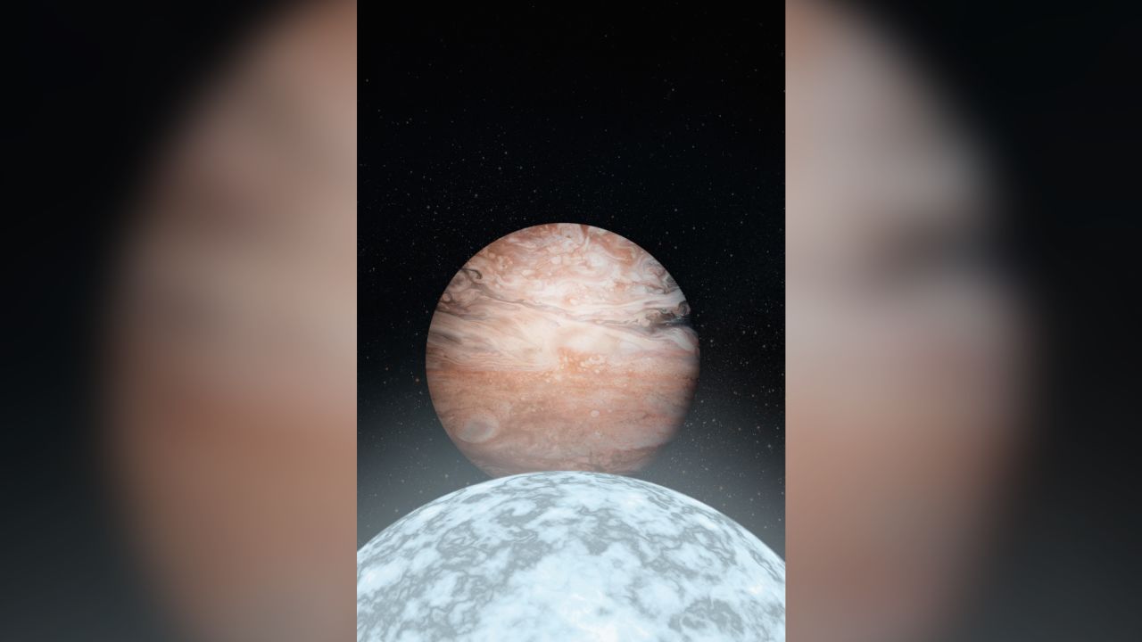 This artist's rendering depicts Jupiter orbiting our sun once it becomes a white dwarf. Artist rendering of Jupiter and its white dwarf host. 