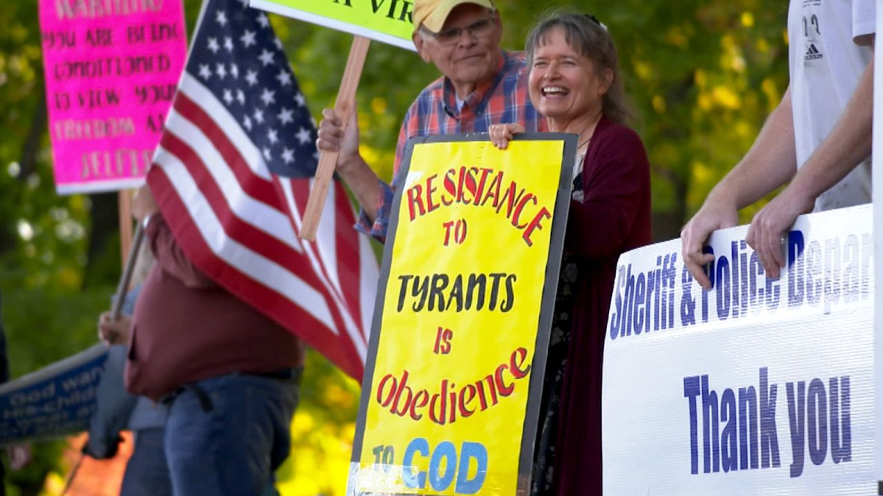 Dr. Annie Bukacek attends a "Freedom Rally" in Kalispell, Montana.