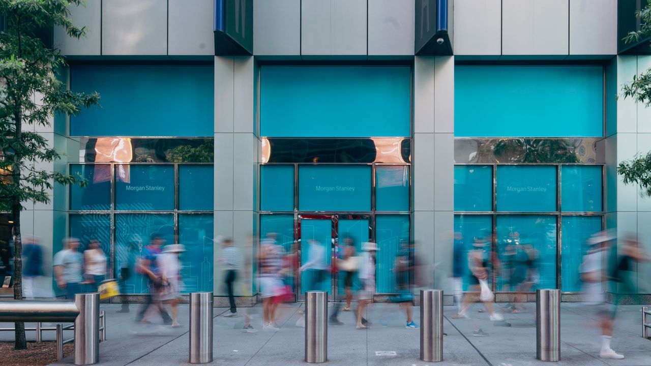 A view of the exterior of The Morgan Stanley headquarters at 1585 Broadway in Times Square in New York City in July, 2021.