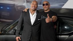 Dwayne Johnson (The Rock) and Vin Diesel, right, pose for photographers during the premiere of the movie "Fast and Furious 5" at Cinepolis Lagoon on April 15, 2011 in Rio de Janeiro, Brazil. 