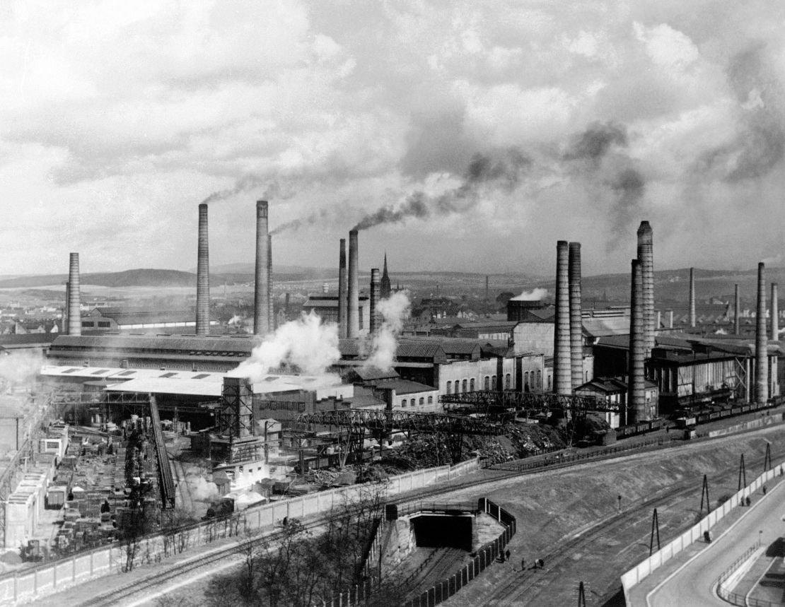 Smokestacks at Skoda's main foundry in Pilsen, then part of  Czechoslovakia, on August 29, 1938.