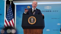 US President Joe Biden gives an update on the Covid-19 response and vaccination program, in the South Court Auditorium of the White House in Washington, DC, on October 14, 2021. 