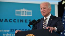 US President Joe Biden gives an update on the Covid-19 response and vaccination program, in the South Court Auditorium of the White House in Washington, DC, on October 14, 2021.
