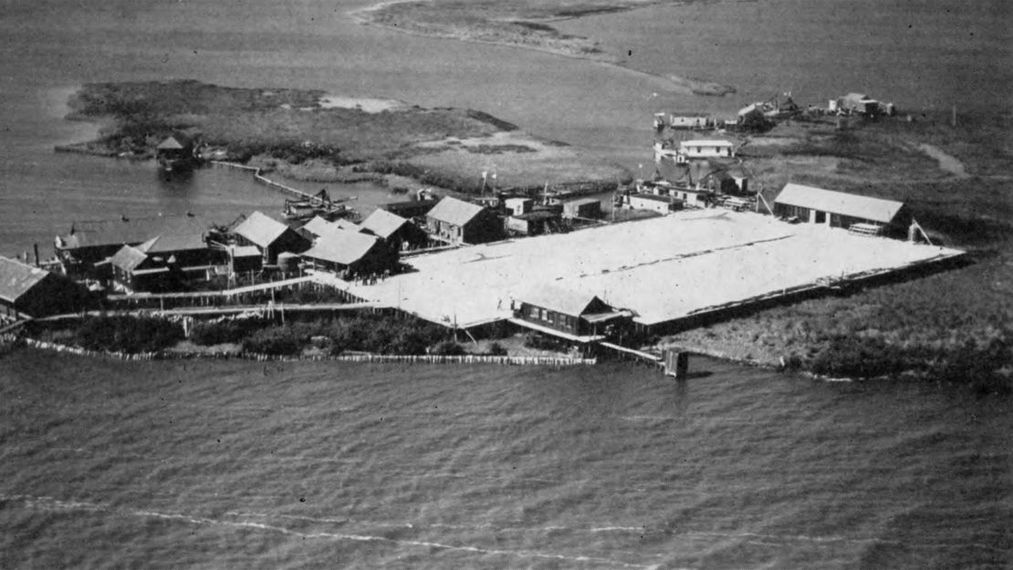 Manila Village from the air in 1940. The large platform was used to sun-dry shrimp.