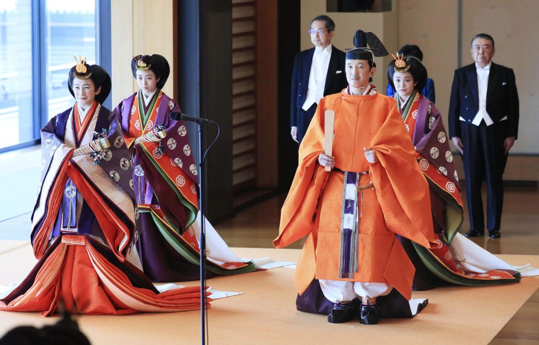 Members of the royal family head to Emperor Naruhito's enthronement ceremony at the "Matsu no Ma" state room of the Imperial Palace in Tokyo on Oct. 22, 2019.