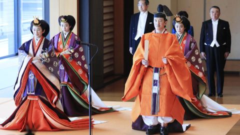 Members of the royal family head to Emperor Naruhito's enthronement ceremony at the "Matsu no Ma" state room of the Imperial Palace in Tokyo on Oct. 22, 2019.