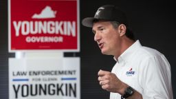 Glenn Youngkin, Republican gubernatorial candidate for Virginia, speaks during a National Police Week campaign event in McLean, Virginia, U.S., on Thursday, Oct. 14, 2021.