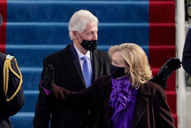 Bill and Hillary Clinton arrive for <a href="index.php?page=&url=http%3A%2F%2Fwww.cnn.com%2F2021%2F01%2F19%2Fpolitics%2Fgallery%2Fjoe-biden-inauguration-photos%2Findex.html" target="_blank">Joe Biden's inauguration</a> in January 2021.
