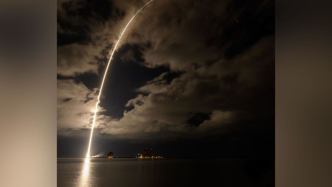 This long exposure image, taken over 2 minutes and 30 seconds, captures the beauty of the early morning launch.