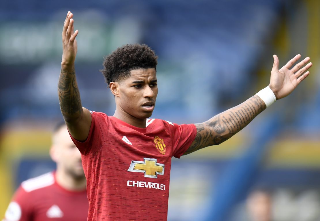 Rashford during the Premier League match between Leeds United and Manchester United at Elland Road on April 25, 2021.