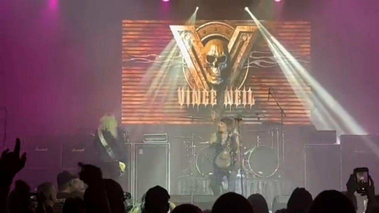 Mötley Crüe singer Vince Neil performs with his solo band just seconds before he fell off stage in Tennessee on Friday, October 15, 2021.
