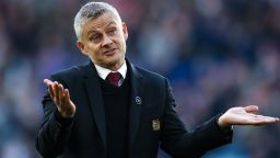 LEICESTER, ENGLAND - OCTOBER 16: Ole Gunnar Solskjaer, Manager of Manchester United reacts during the Premier League match between Leicester City and Manchester United at The King Power Stadium on October 16, 2021 in Leicester, England. (Photo by Alex Pantling/Getty Images)