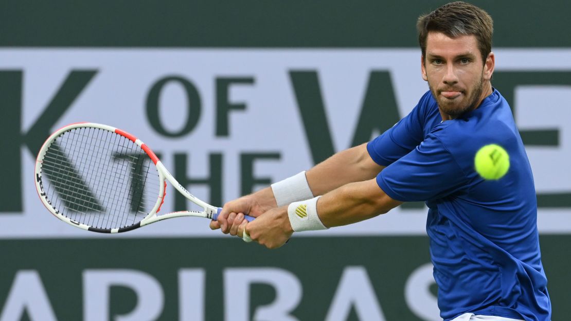 Norrie hits a shot en route to defeating Georgia's Basilashvili.