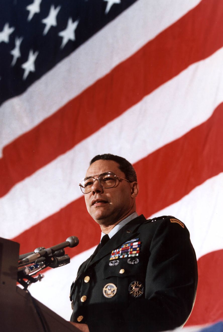 Powell addresses the Veterans of Foreign Wars in 1991, shortly after the end of the Gulf War.