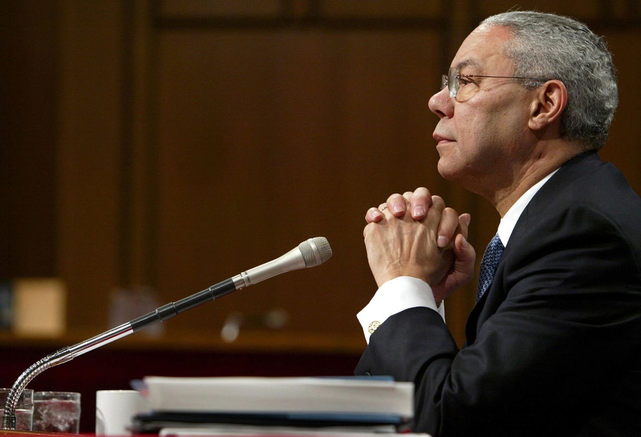 Powell appears before a Senate committee in 2003. He spoke on various issues, including North Korea and the post-war situation in Iraq.