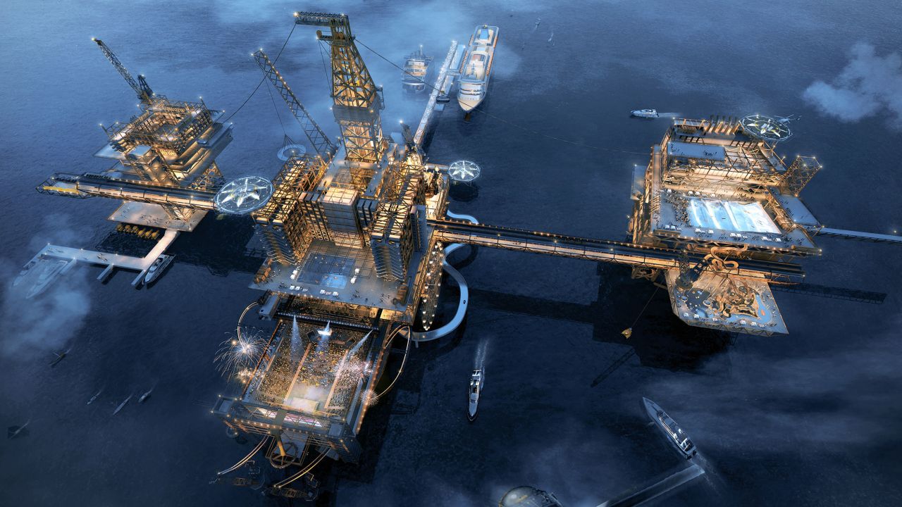 The project, which takes inspiration from offshore oil platforms, is to be located on a rig in the Arabian Gulf.