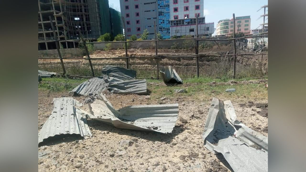An image posted on the Facebook account of the TPLF-run Tigrai TV shows debris after an airstrike in Mekelle on Monday.