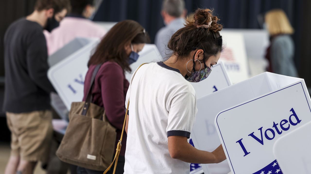 People vote at James Island Charter High School on November 3, 2020, in Charleston, South Carolina.  