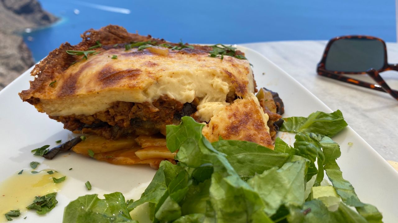 A Greek tradition, moussaka layers a rich tomato meat sauce with slices of eggplant. On top is a decadent béchamel sauce.