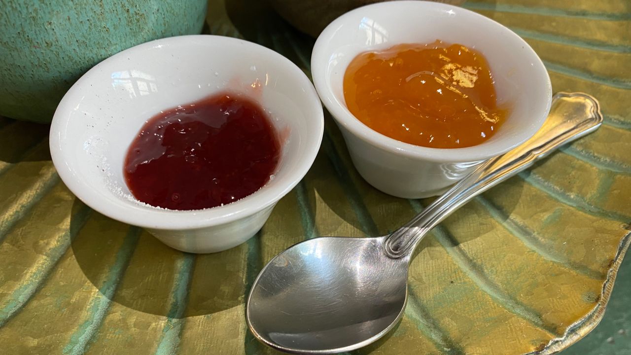 Greeks serve small helpings of a chunky jam-like spread with a spoon as a sign of hospitality -- hence the name "spoon sweet." 