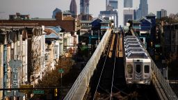 A train moves along the Market-Frankford Line in Philadelphia, Wednesday, Oct. 26, 2016. .(AP Photo/Matt Rourke)