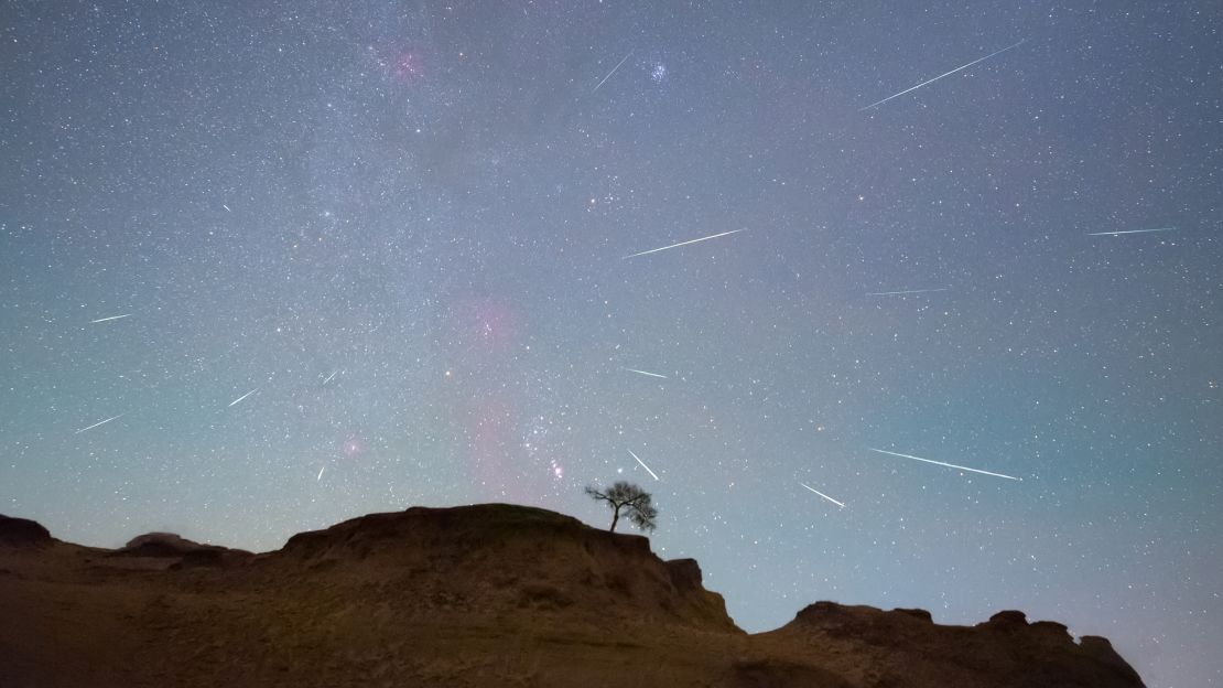 The Orionids meteor shower is seen over the Songhua River in Daqing City, Heilongjiang Province, China, Oct. 22, 2020.