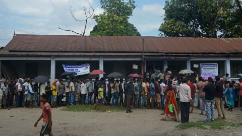 People queue for the Covishield vaccine in Siliguri, West Bengal, on October 1, 2021.