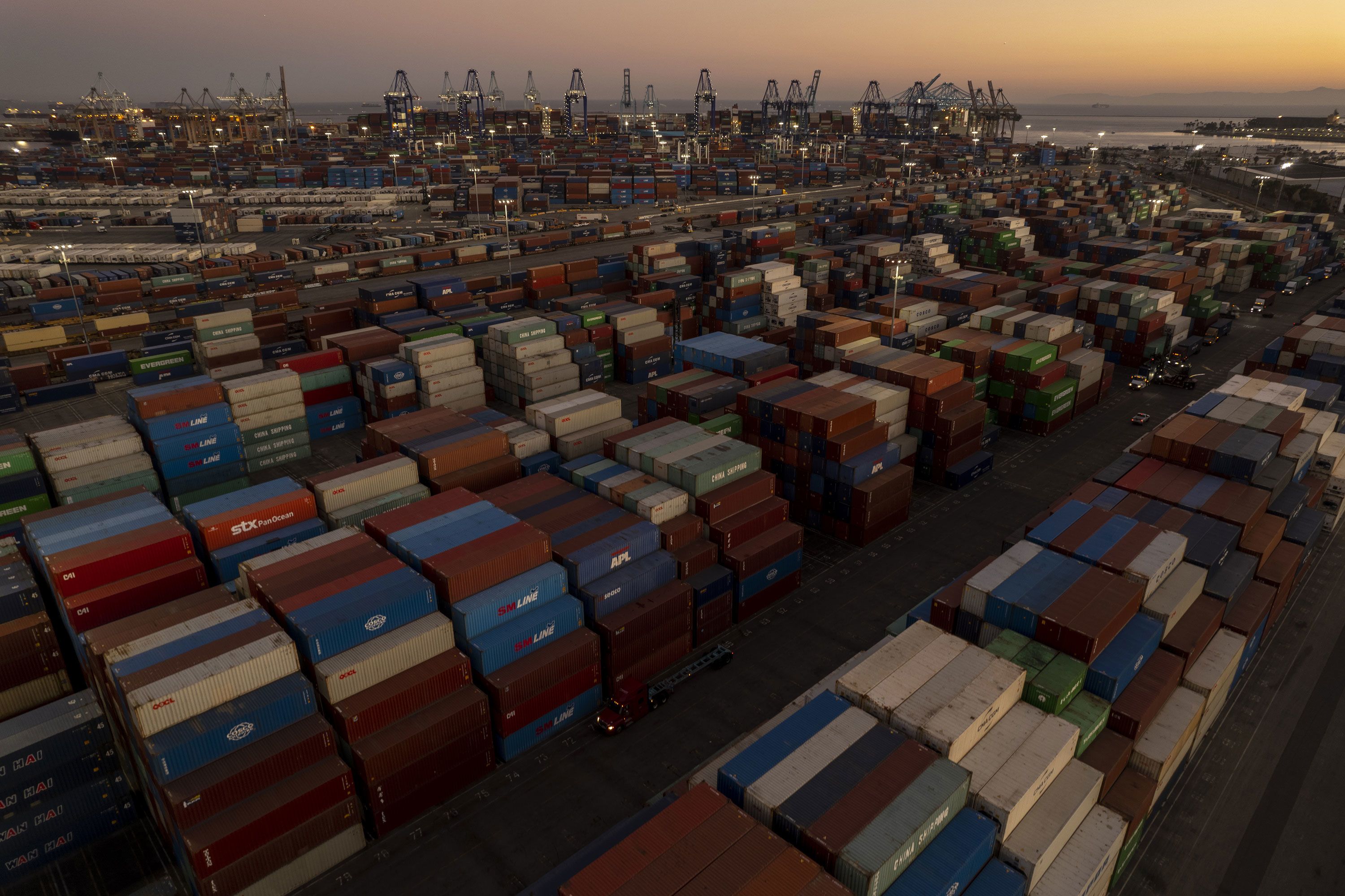 Shipping containers in the Port of Los Angeles are stacked high on October 13.