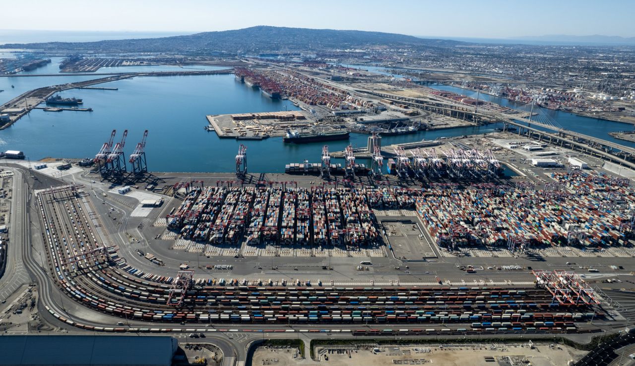 Containers are seen on October 16 at the Port of Long Beach in California.