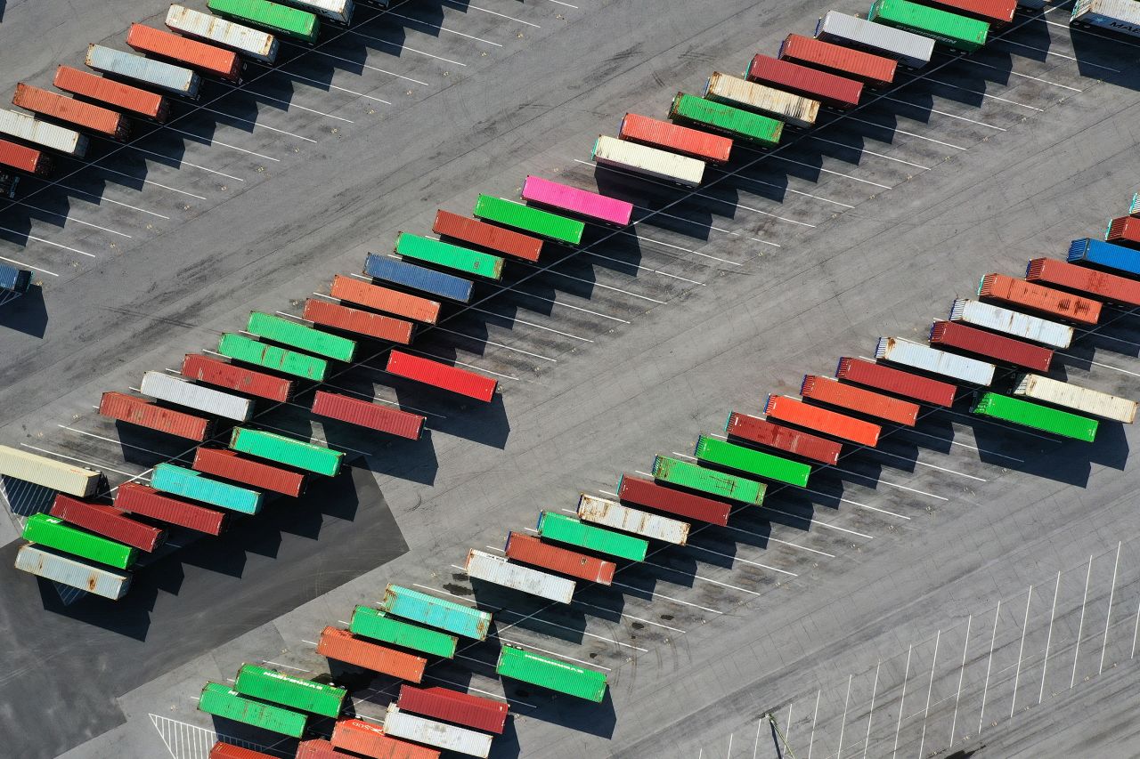 Trailers sit idle on October 14 at a Virginia Inland Port facility in Front Royal, Virginia.