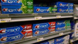 Boxes of Crest toothpaste owned by the Procter & Gamble company are seen on a store shelf on October 20, 2020 in Miami, Florida.