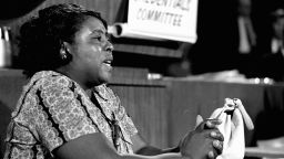 In this August 22, 1964 photograph, Fannie Lou Hamer, a leader of the Freedom Democratic party, speaks before the credentials committee of the Democratic national convention in Atlantic City.