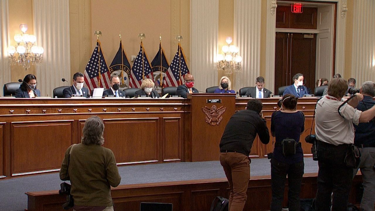 The members of the committee investigating the January 6 Capitol Hill riot are seen on Tuesday night.