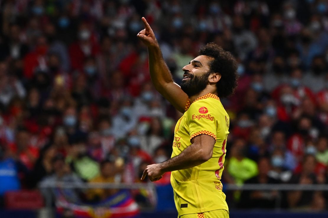 Mohamed Salah celebrates after scoring Liverpool's winning goal.