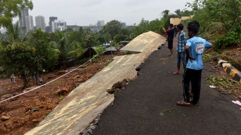 A wall collapsed due to heavy rain at the Ambedkar Nagar slum in Mumbai, India, on July 3, 2019.