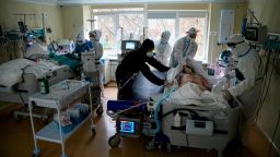 Medics treat a Covid-19 patient at an ICU at the Moscow City Clinical Hospital on Wednesday.