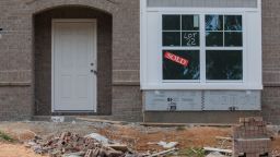 A "Sold" sign in the window of a home under construction in the Ellerbe Estates subdivision in Dalzell, South Carolina, U.S., on July 6, 2021. 