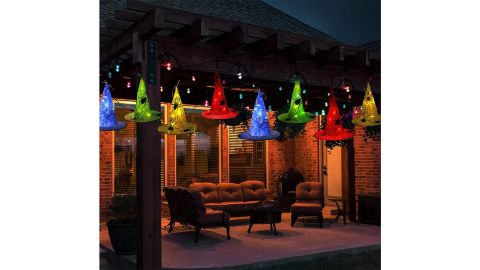 Hanging Witch Hat with Battery Operated String Lights