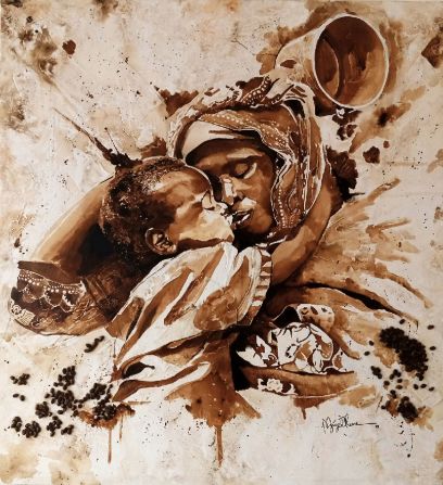 On average, it takes him between two weeks and a month to finish his coffee portraits, such as this one called "Bond" -- dedicated "to all the beautiful mothers out there," he writes in an <a href="https://www.instagram.com/p/B-CSWb1pIQN/?utm_source=ig_web_copy_link" target="_blank" target="_blank">Instagram post</a> that accompanied this piece.