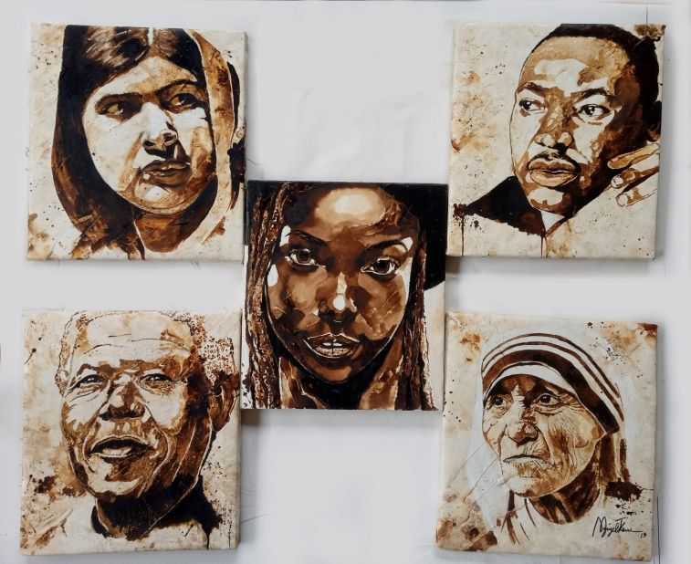 Through some of his work, the artist shares a message of peace, encouraging people to forget their differences and embrace serenity. One of his portrait collections, called "Peace Makers," features notable figures such as Nobel Peace Prize winner Malala Yousafzai and former South African president Nelson Mandela. "We need more mighty heroes in this world today like these beautiful people here," he writes on Instagram.