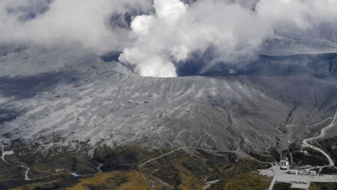 Smoke rises from a crater of Mount Aso, in Kumamoto prefecture, southwestern Japan, on October 20.