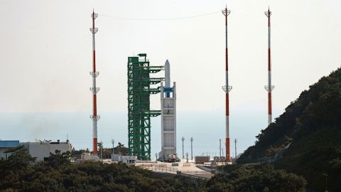 The Nuri rocket sits on its launch pad at South Korea's Naro Space Center ahead of launch on October 21.