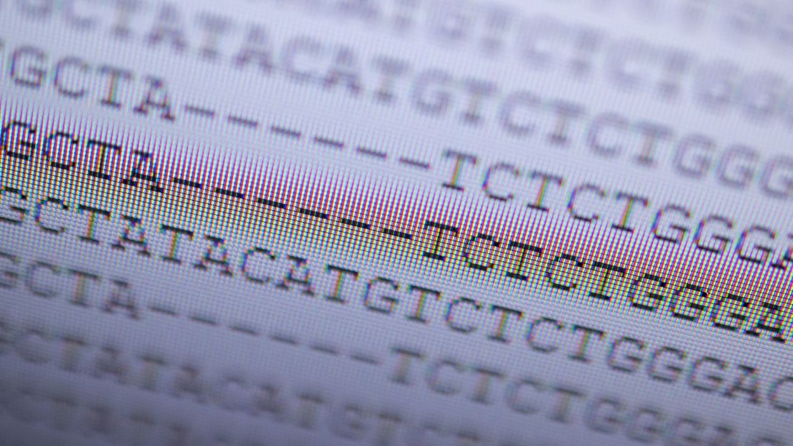 A computer screen at the Baden-Württemberg State Health Office displays DNA analysis of a mutant coronavirus in February 2021.