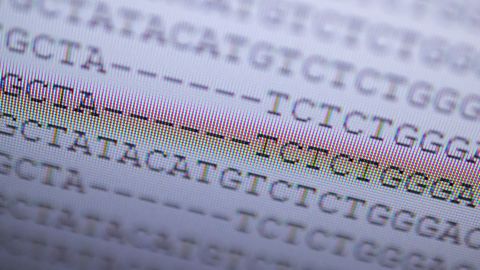 A computer screen at the Baden-Württemberg State Health Office displays DNA analysis of a mutant coronavirus in February 2021.