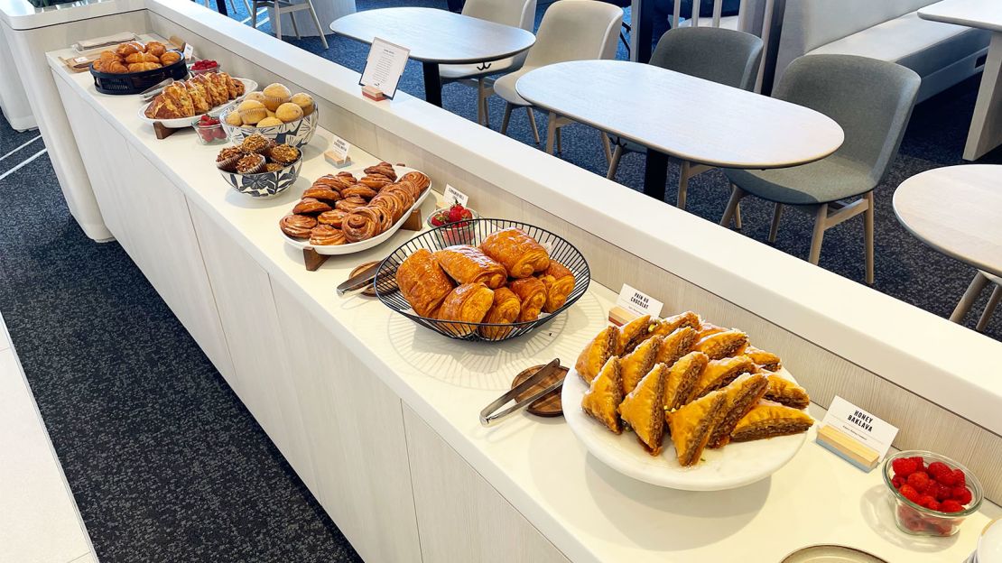 A pastry selection, including scones and baklava