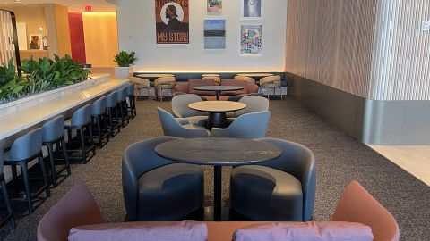 A lounge space directly in front of the bar area