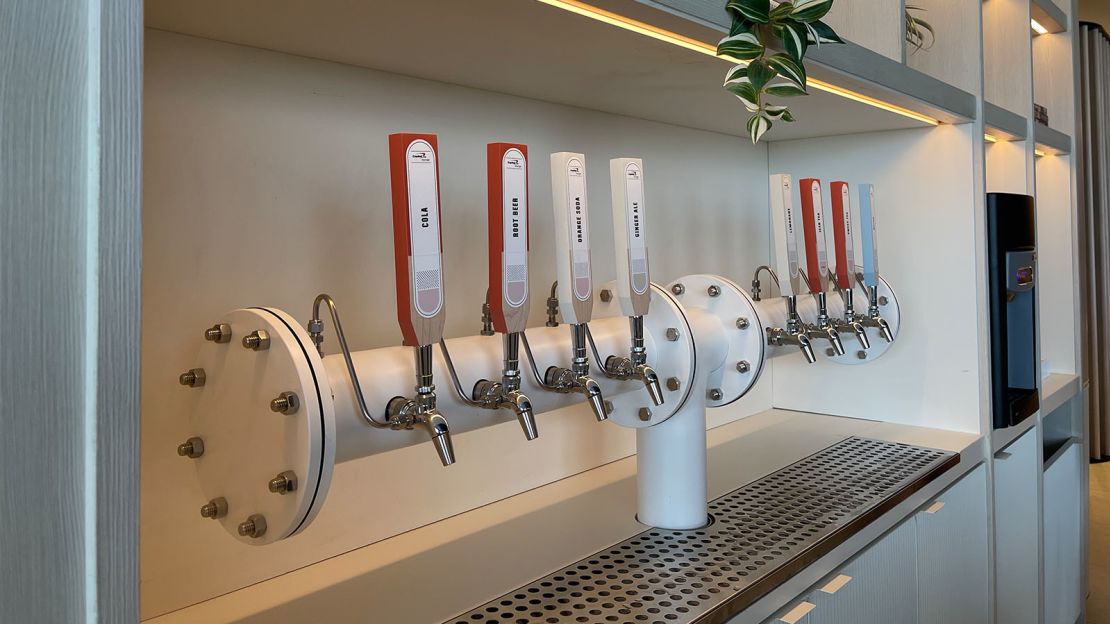 Sodas on tap, including orange, root beer and cola