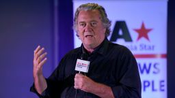 Political strategist Steve Bannon gestures during a speech during an election rally in Richmond, Va., Wednesday, Oct. 13, 2021. Conservative radio host John Fredericks, a former Trump campaign chairman in Virginia, organized the "Take Back Virginia Rally" in which former President Donald Trump called in. (AP Photo/Steve Helber)