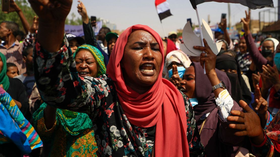 Protesters marched through the streets chanting anti-military slogans and waving flags.